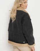 jstyle Geacă din denim Gri închis cu bumbac Decorată cu blană și cataramă Senivra