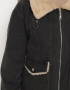 jstyle Geacă din denim Gri închis cu bumbac Decorată cu blană și cataramă Senivra