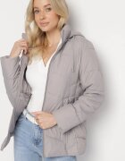 jstyle Geacă Gri deschis cu Cusături Matlasate și Glugă Detașabilă Felanwen