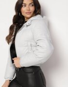 jstyle Geacă matlasată gri deschis cu croială scurtă cu glugă Tinthella