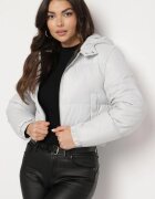 jstyle Geacă matlasată gri deschis cu croială scurtă cu glugă Tinthella