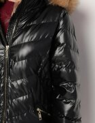 jstyle Geacă Matlasată Lungă Negru-Maro cu Glugă Detașabilă și Guler Seniwen