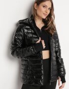 jstyle Geacă Neagră Matlasată Metalică cu Glugă Slaissa