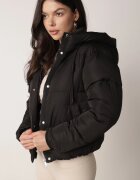 jstyle Geacă Neagră Matlasată Puffer cu Glugă Miviera