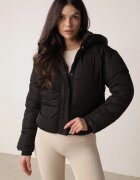 jstyle Geacă Neagră Matlasată Puffer cu Glugă Miviera
