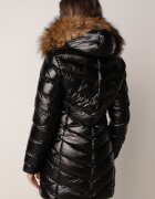 jstyle Geacă Negru-Maro Lungă Matlasată cu Blană Detașabilă și Șnururi Rinnarae