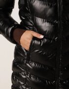 jstyle Geacă Negru-Maro Lungă Matlasată cu Blană Detașabilă și Șnururi Rinnarae