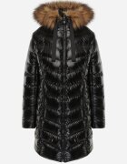 jstyle Geacă Negru-Maro Lungă Matlasată cu Blană Detașabilă și Șnururi Rinnarae