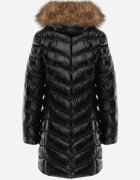 jstyle Geacă Negru-Maro Lungă Matlasată cu Blană Detașabilă și Șnururi Rinnarae