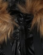 jstyle Geacă Negru-Maro Lungă Matlasată cu Blană Detașabilă și Șnururi Rinnarae