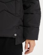 jstyle Jachetă Neagră cu Cusături Geometrice Matlasate și Glugă cu Blană Venatta