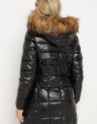 jstyle Jachetă Negru-Maro Matlasată cu Glugă Detașabilă și Blană Izarelia