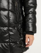 jstyle Jachetă Negru-Maro Matlasată cu Glugă Detașabilă și Blană Izarelia