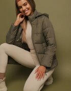 jstyle Jachetă Verde închis cu Cusături Matlasate și Glugă Detașabilă Felanwen