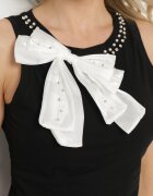 jstyle Top Negru din Bumbac Ornat cu Fundă 3D Perle și Zirconii Idivisa