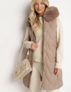 jstyle Vestă Matlasată Bej închis cu blăniță și glugă Innarella