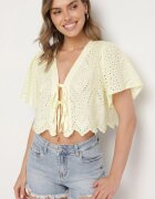 jumelle Bluză de bumbac Galbenă cu legătură decorată cu broderii ajurate Lorannza