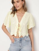jumelle Bluză de bumbac Galbenă cu legătură decorată cu broderii ajurate Lorannza