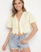 jumelle Bluză de bumbac Galbenă cu legătură decorată cu broderii ajurate Lorannza