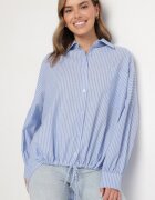 jumelle Cămașă albastră deschisă din bumbac Oversize cu dungi cu elastic Elineola