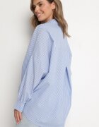 jumelle Cămașă albastră deschisă din bumbac Oversize cu dungi cu elastic Elineola