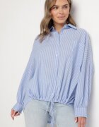 jumelle Cămașă albastră deschisă din bumbac Oversize cu dungi cu elastic Elineola