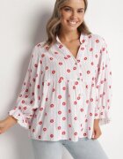 jumelle Cămașă Roz-Roșie din Bumbac cu Decolteu în V cu Model Floral Mailovelle