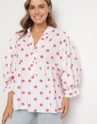 jumelle Cămașă Roz-Roșie din Bumbac cu Decolteu în V cu Model Floral Mailovelle