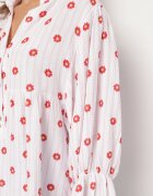 jumelle Cămașă Roz-Roșie din Bumbac cu Decolteu în V cu Model Floral Mailovelle