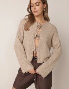 jumelle Cardigan ajurat tip liliac cu amestec de lână și închidere triplă Salassa Bej