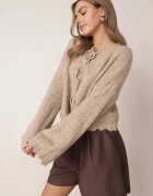 jumelle Cardigan ajurat tip liliac cu amestec de lână și închidere triplă Salassa Bej