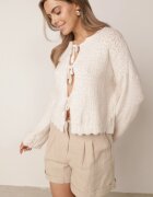 jumelle Cardigan ajurat tip liliac cu amestec de lână și închidere triplă Salassa Bej