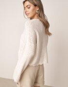 jumelle Cardigan ajurat tip liliac cu amestec de lână și închidere triplă Salassa Bej