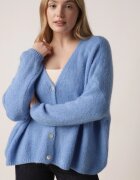 jumelle Cardigan Albastru cu Decolteu în V din Tricot cu Lână și Mohair Lismio