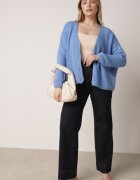 jumelle Cardigan Albastru cu Decolteu în V din Tricot cu Lână și Mohair Lismio