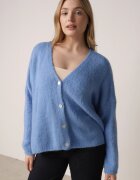 jumelle Cardigan Albastru cu Decolteu în V din Tricot cu Lână și Mohair Lismio