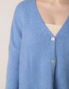 jumelle Cardigan Albastru cu Decolteu în V din Tricot cu Lână și Mohair Lismio