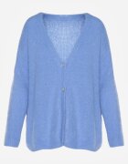 jumelle Cardigan Albastru cu Decolteu în V din Tricot cu Lână și Mohair Lismio