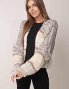 jumelle Cardigan Bej Deschis cu amestec de lână în dungi Argulia