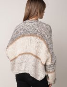 jumelle Cardigan Bej Deschis cu amestec de lână în dungi Argulia