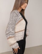 jumelle Cardigan Bej Deschis cu amestec de lână în dungi Argulia