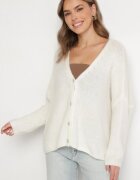jumelle Cardigan bej deschis cu decolteu în V din tricot cu lână și mohair Lismio