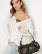 jumelle Cardigan bej deschis cu decolteu în V din tricot cu lână și mohair Lismio