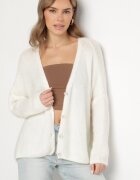 jumelle Cardigan bej deschis cu decolteu în V din tricot cu lână și mohair Lismio