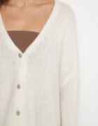 jumelle Cardigan bej deschis cu decolteu în V din tricot cu lână și mohair Lismio