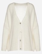 jumelle Cardigan bej deschis cu decolteu în V din tricot cu lână și mohair Lismio