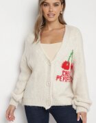 jumelle Cardigan bej deschis din Lână Decorat cu Cireașă și cu Inscripția Irissora