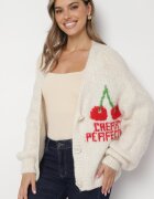 jumelle Cardigan bej deschis din Lână Decorat cu Cireașă și cu Inscripția Irissora