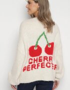 jumelle Cardigan bej deschis din Lână Decorat cu Cireașă și cu Inscripția Irissora