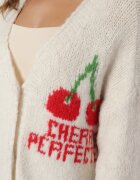 jumelle Cardigan bej deschis din Lână Decorat cu Cireașă și cu Inscripția Irissora